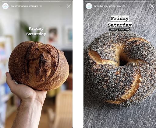 Instagram Story screenshots showcasing bakery's daily menu