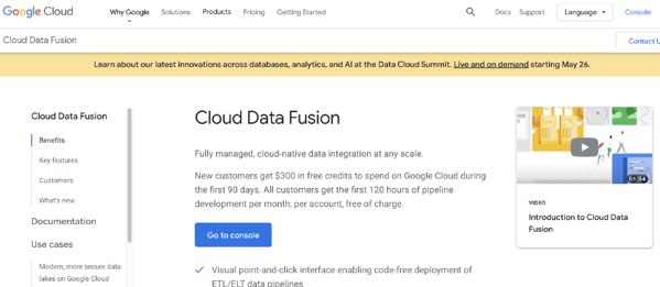 google cloud data fusion data ingestion and integration software example