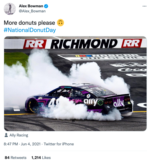 Alex bowman National Donut Day social media  holiday tweet