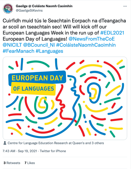 Gaeilge @ Colaiste Naomh Caoimhin EDL 2021 Social Media Holiday Tweet