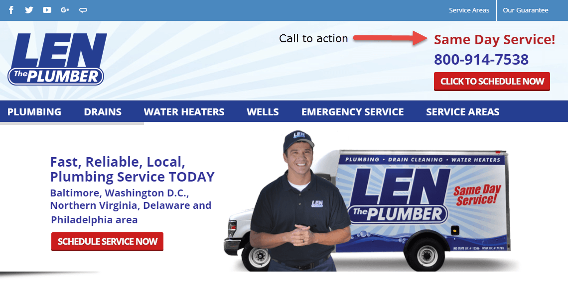 call to action on plumbing website
