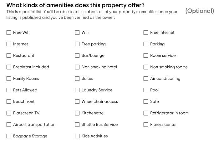 Trip Advisor amenities for google hotel