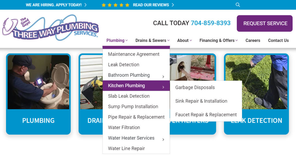plumber website design tip: show your services in the navigation