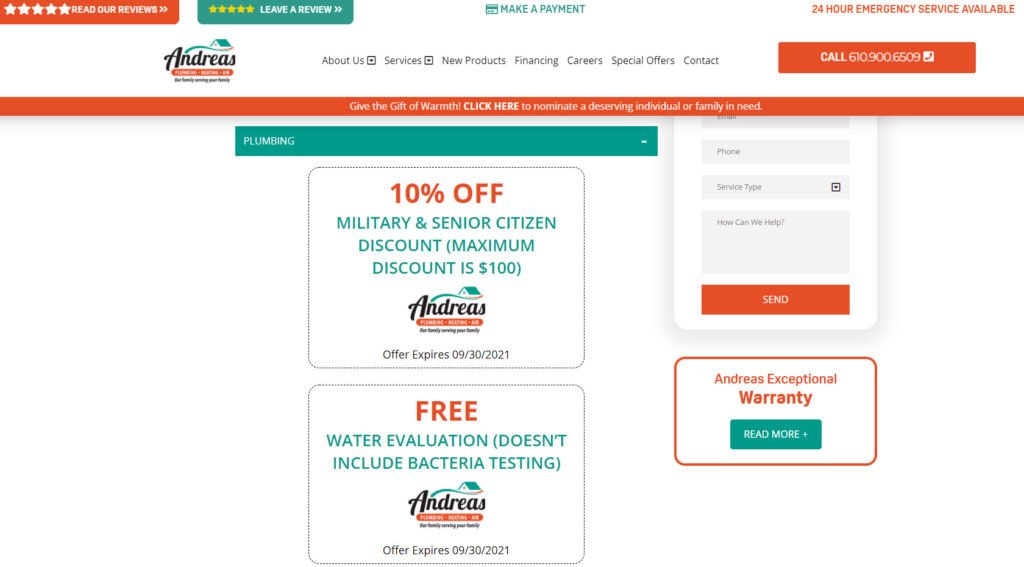 plumbing website design tip: highlight coupons