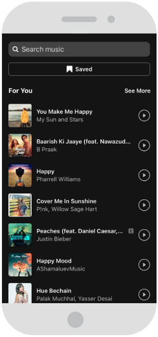 Selecting song from Instagram's music library