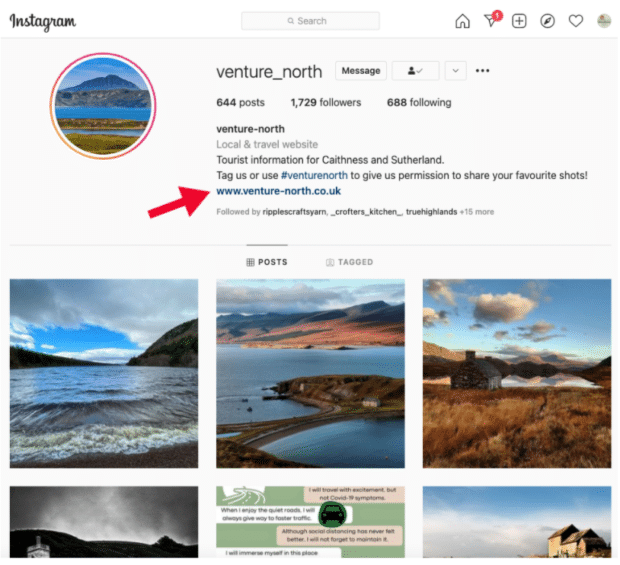 venture north link in Instagram bio