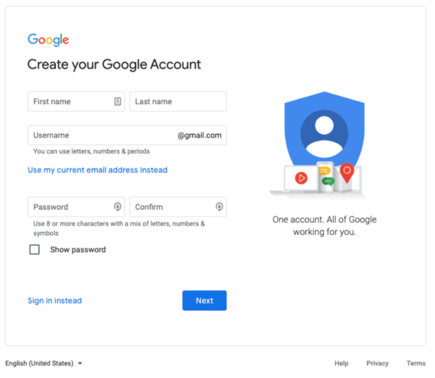 create your Google account