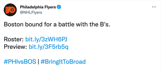 Philadelphia Flyers team account business tweets