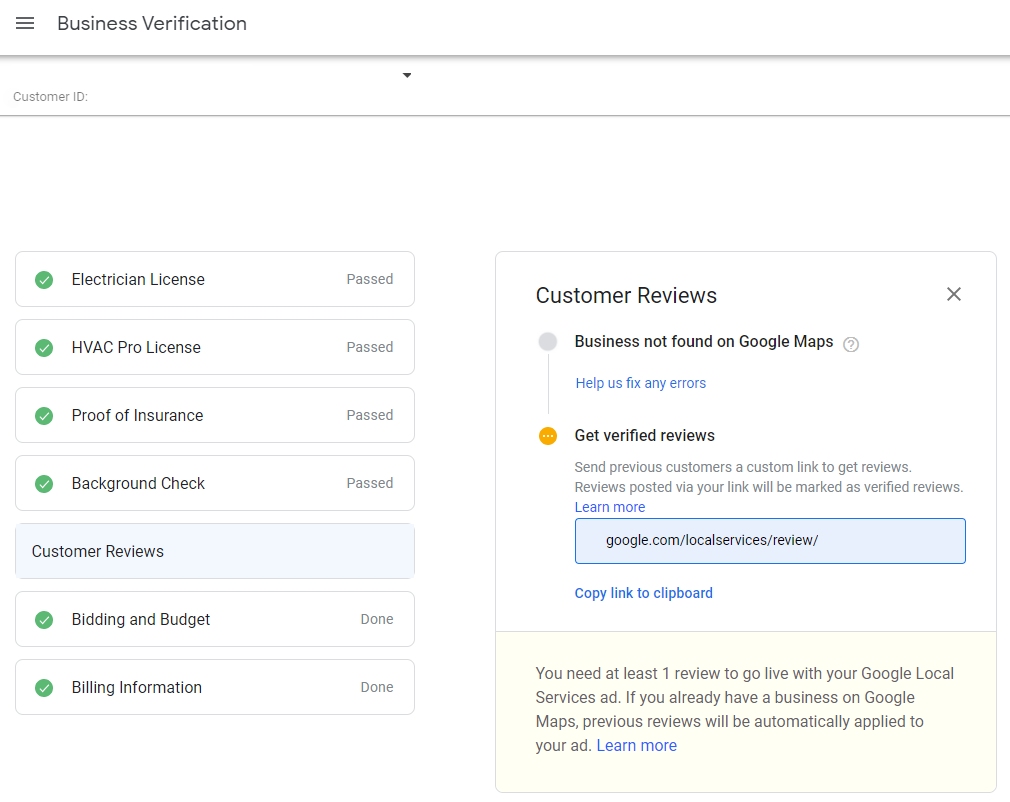 Customer reviews in Google Local Services platform