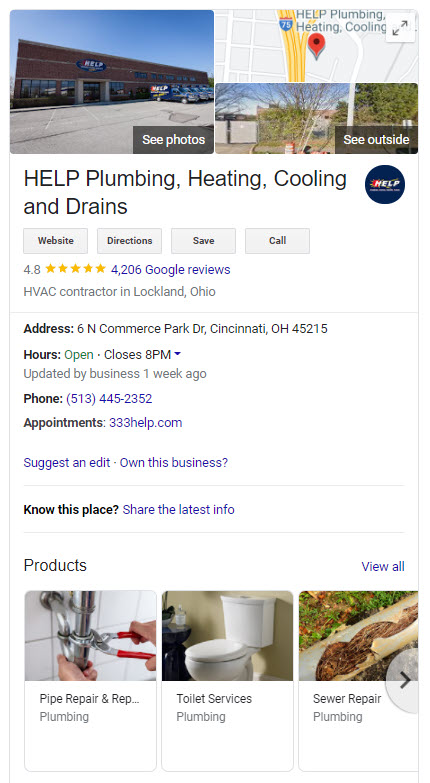 Electrician's knowledge graph on Google My Business