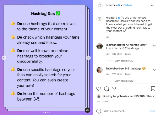 Instagram Creator hashtag best practices