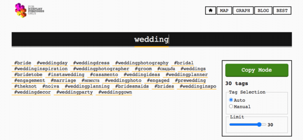 Display Purposes popular hashtags related to weddings