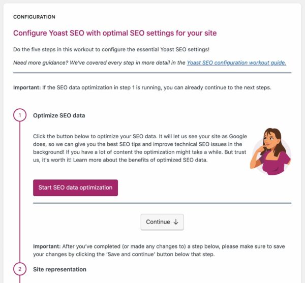 Preview of the configuration workout in Yoast SEO
