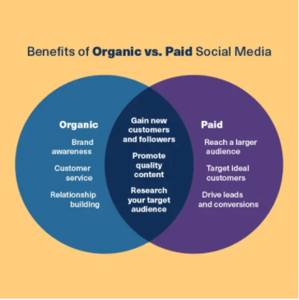 Venn diagram: Benefits of Organic vs. Paid social media