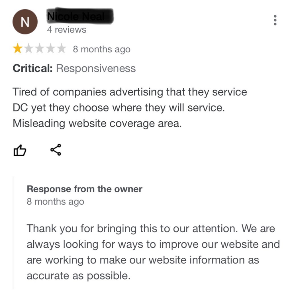 Negative Google review for roofing company