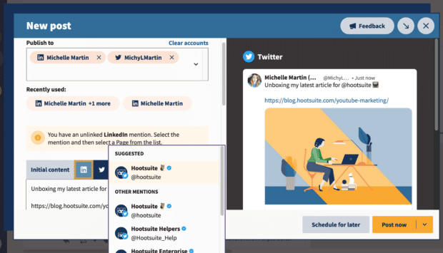 Build Twitter post on Hootsuite Planner