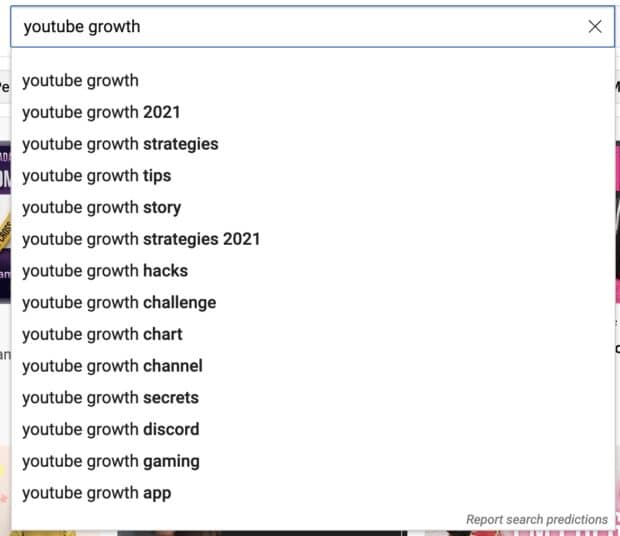 YouTube growth keyword search