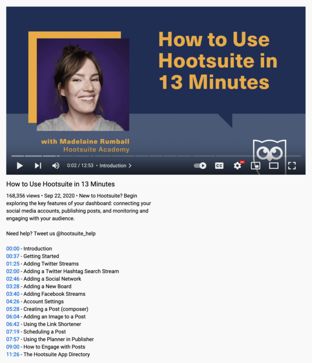 How to Use Hootsuite in 13 Minutes YouTube video with timestamps