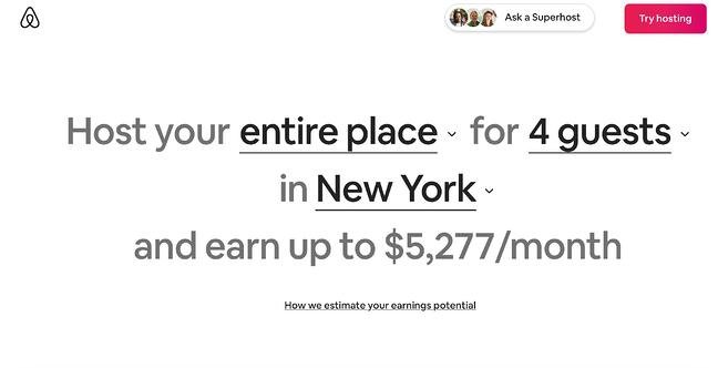 Airbnb 2nd landing page example