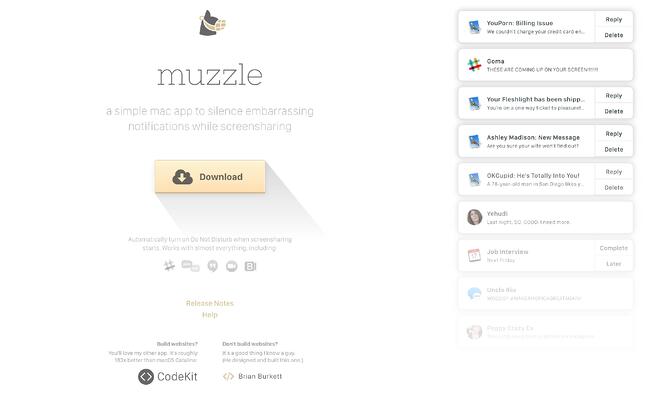 Muzzle sign-up landing page with yellow download button
