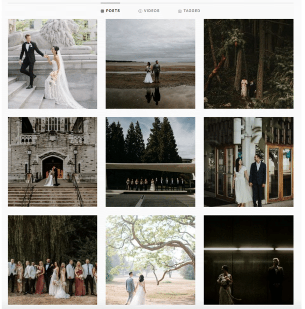 wedding photos on Instagram profile