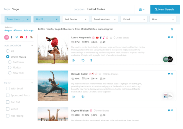 Klear yoga influencer search engine