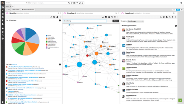 Nexalogy search hashtags and keywords