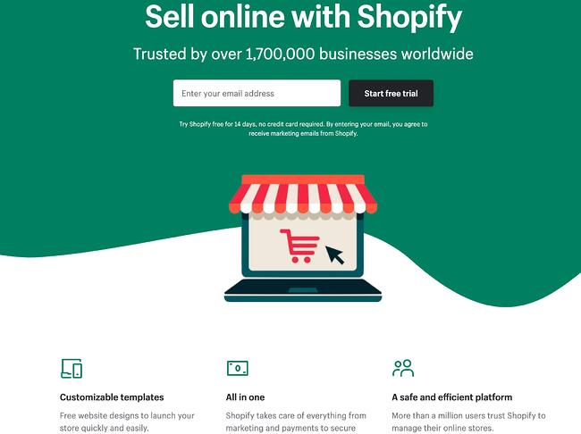 Shopify sign up landing page example