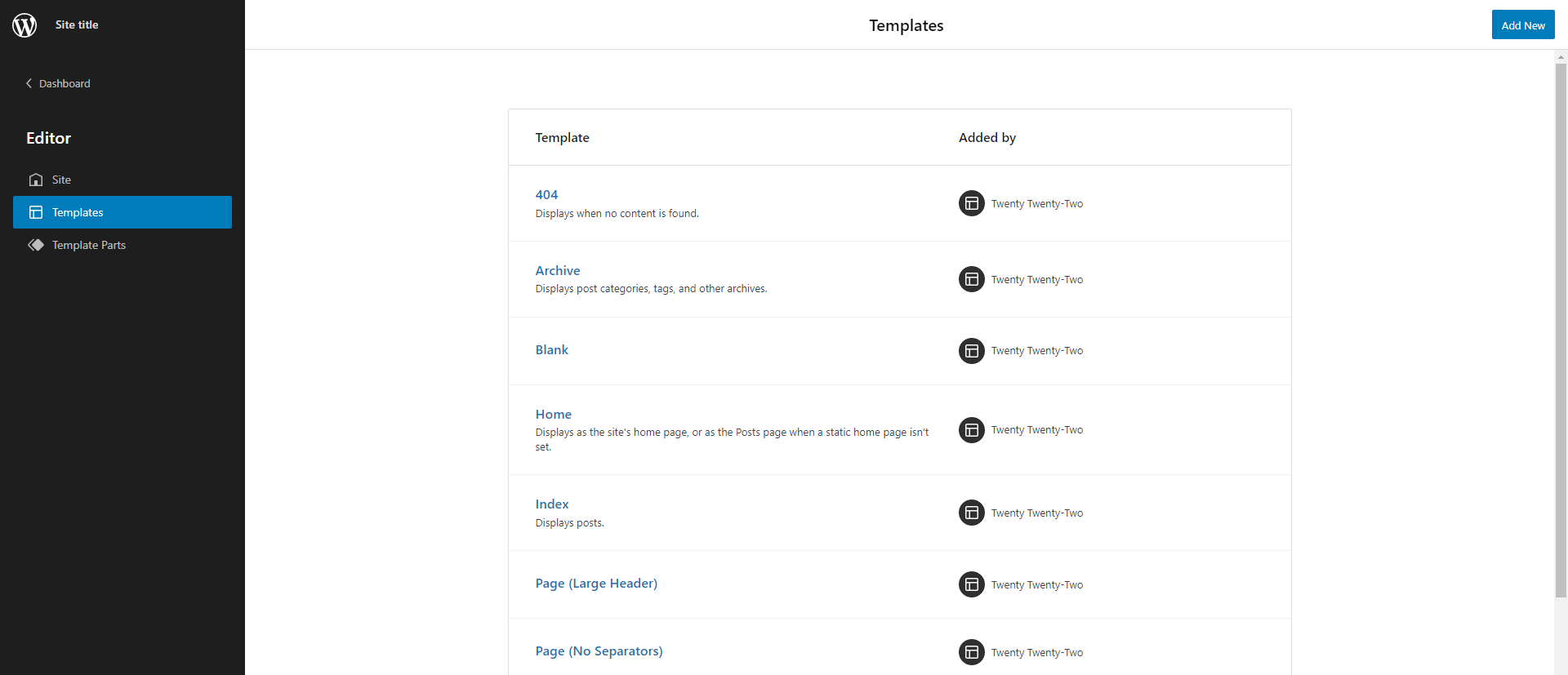 The templates list shows a list of templates including the name, description, and whom it was added by.