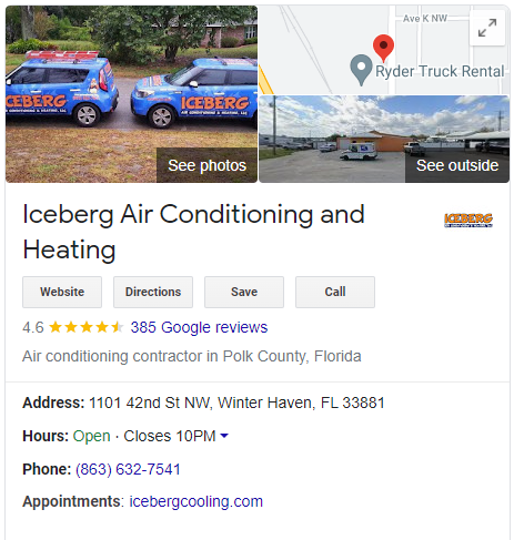 Google Business Profile of local HVAC company