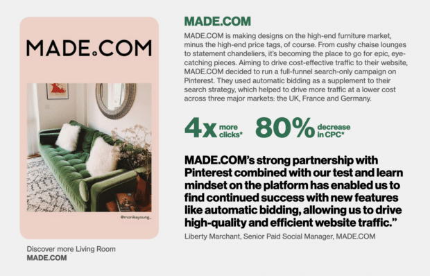MADE.COM 80 percent decrease in cost-per-click