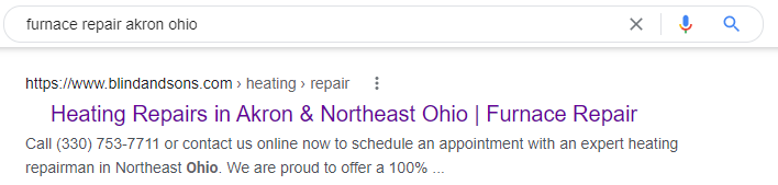 Organic search result on Google for contractor