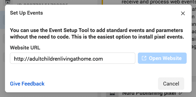 setup events open website