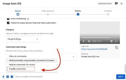 turn off comments on a specific video step 2