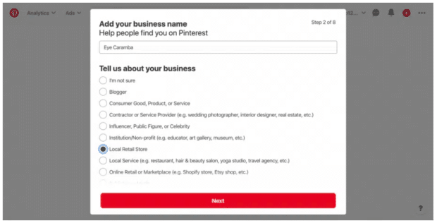 set up business account on Pinterest