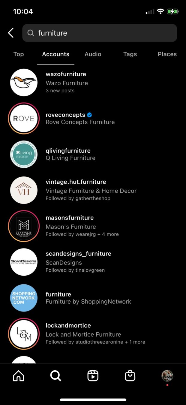 furniture Instagram search