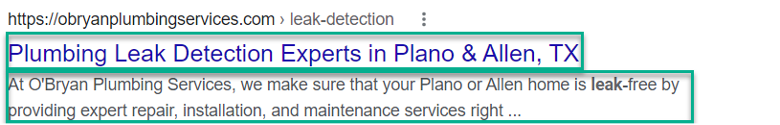 Geo-targeted meta data for plumber's search result