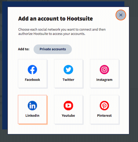 Adding a social media account to Hootsuite