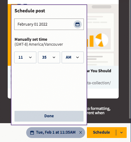 Picking the time to schedule a post in Hootsuite