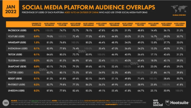 social media platform audience overlaps 2022