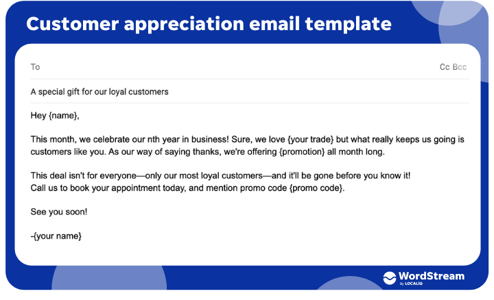 customer appreciation email template for business
