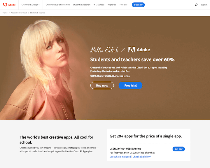 product landing page examples - adobe