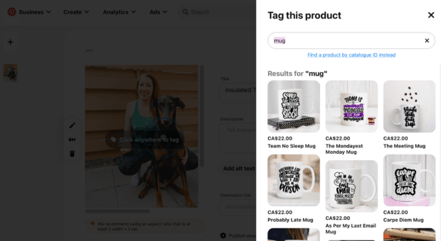 add product tag to existing pin with mug example
