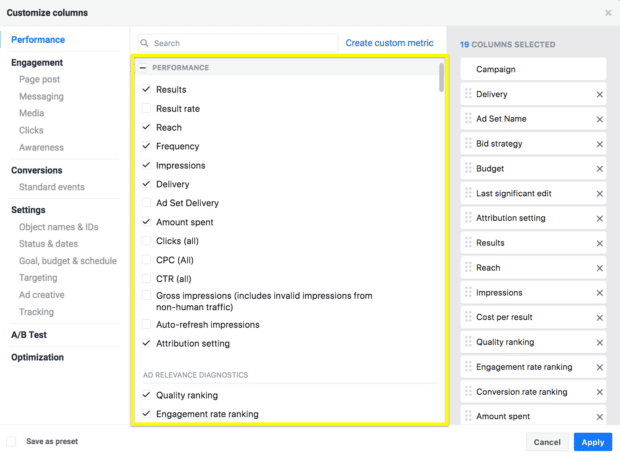 Customizing ad performance tracking for Facebook ads