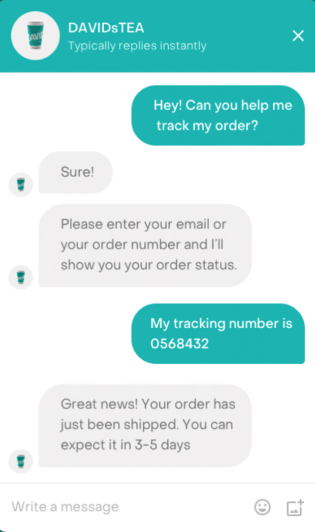 Guided AI bot conversation about order tracking