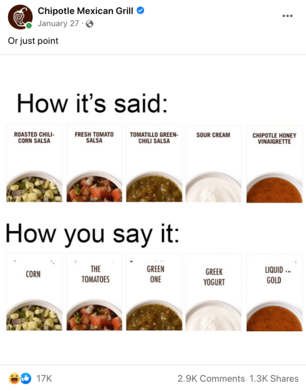 Chipotle Facebook post