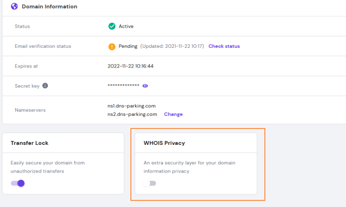 Hostinger enable WHOIS Privacy for How to Get a Free Domain Name