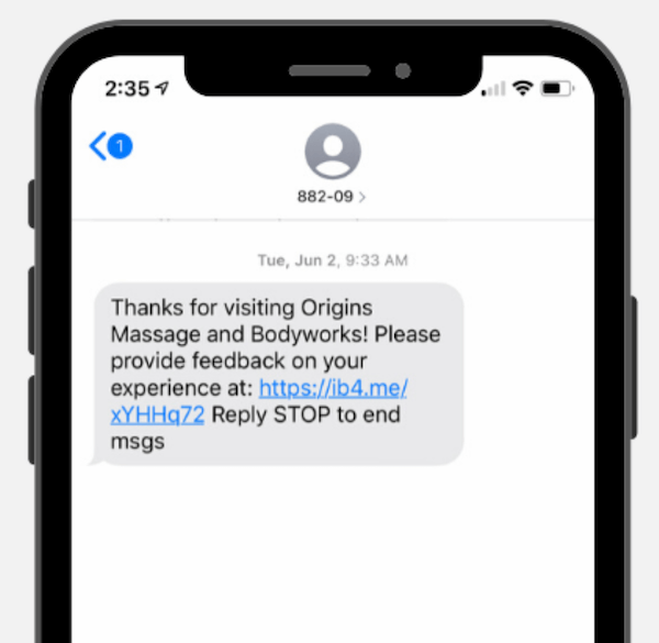 how to ask for reviews - example of SMS review request