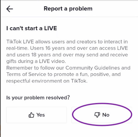 how to go live on tiktok without 1000 followers - select no