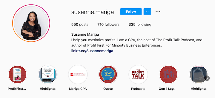 instagram bio of a minority entrepreneur influencer